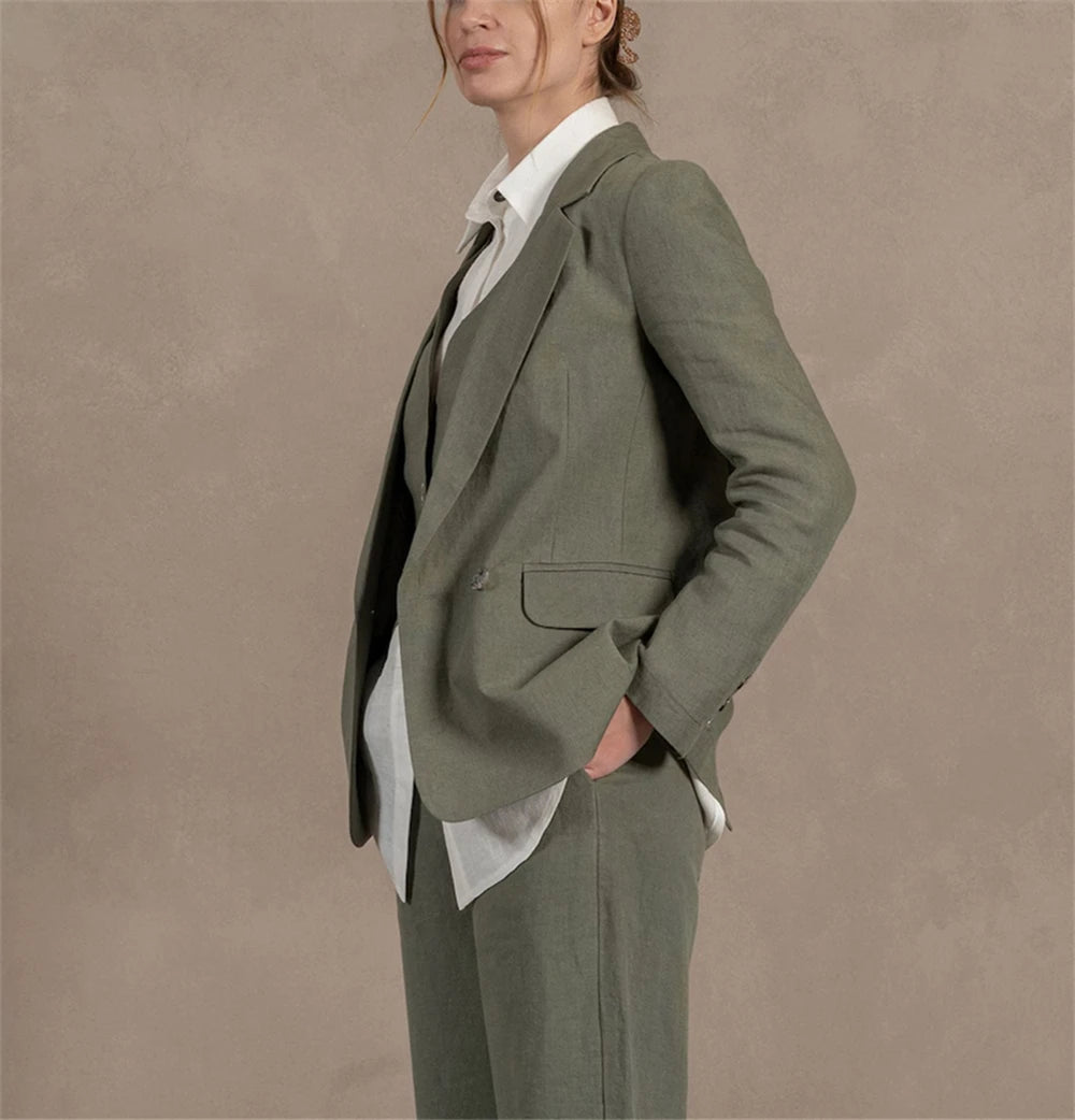Summer Women's Suit 3 Pcs Linen Lady Business Office Suits Slim Fit Womens Tuxedo Casual Suits 2025 (Blazer +Vest +Pants)