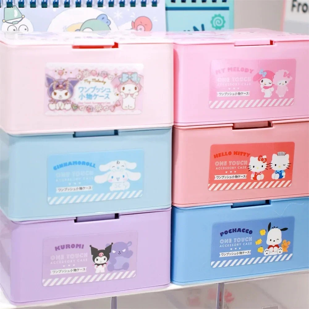 Sanrio Anime Hello Kitty Press Box Cute Cartoon Cinnamonroll Girl Lipstick Cosmetics Storage Box Desktop Item Storage Box