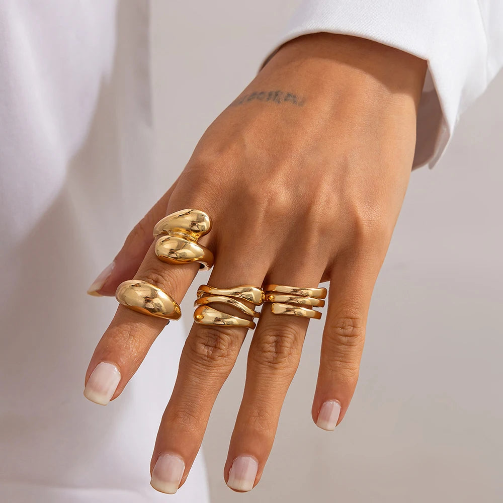 Fashion 4Pcs Irregular Rings Set for Women Punk Personality Gold Silver Color Open Rings Party Daily Female Jewelry