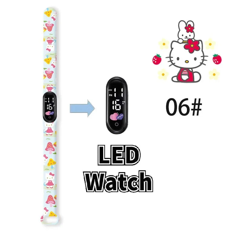 Cartoon Hello Kittys Electronic Led Sports Watch Kawaii Sanrio Kuromi Cinnamoroll Student Child Printing Water Proof Gifts Toys