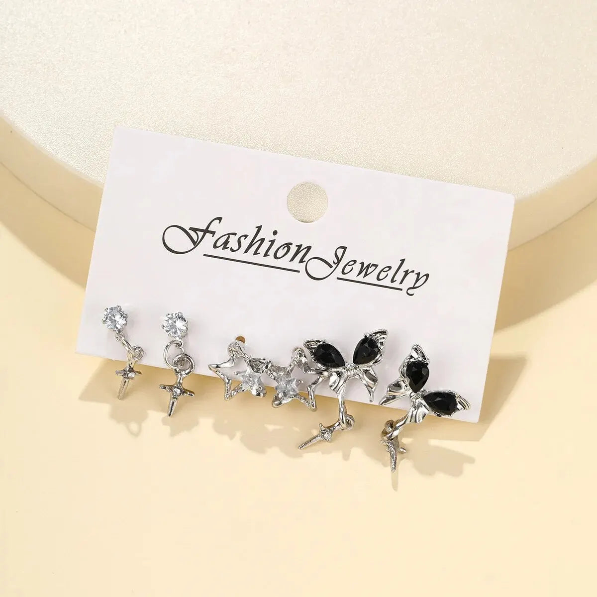 Goth Black Butterfly Crystal Star Earring Set For Women Girl Vintage Aesthetic Heart Stud Earring Trendy Y2K Jewelry