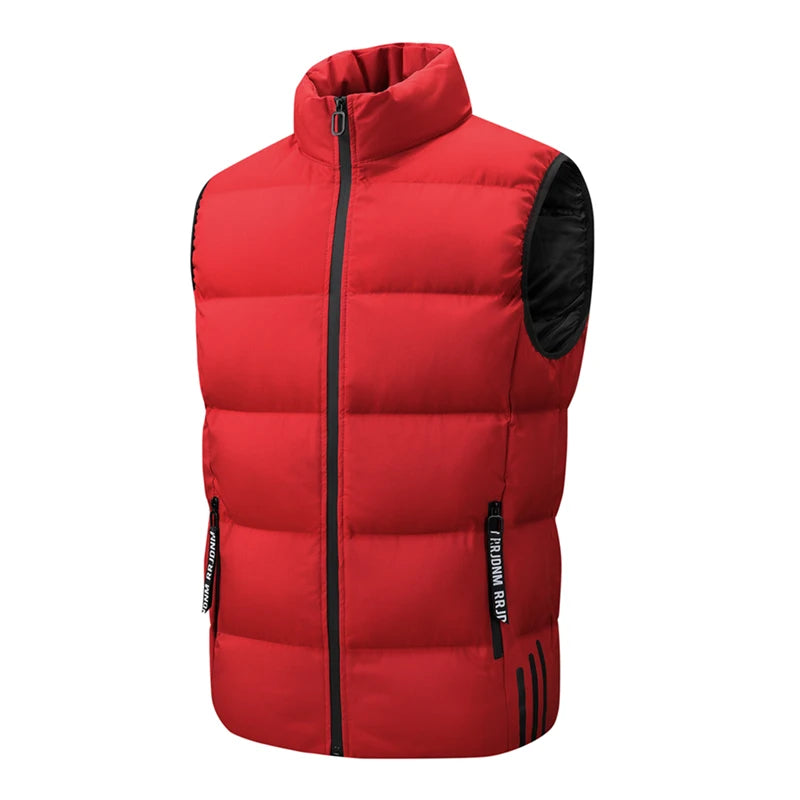 Winter Man Windproof Casual Warm Sleeveless Vest Men Stand Collar Multi Pocket Vests Male Puffer Outdoor Jogging Sport Waistcoat