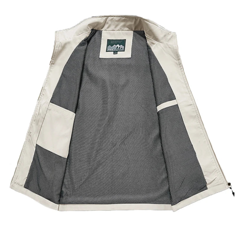 Men Outdoor Cargo Breathable Sleeveless Vest Mens Tactic Casual Fish Vests Coats Man Pockets Sport Loose Cardigan Vest Waistcoat