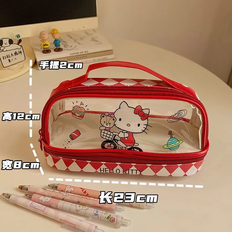 Cartoon Hello Kitty Pencil Case Cute Sanrio Kuromi Large Capacity Double Layer Multifuntion Portable Pen Cosmetic Bag Kids Gift