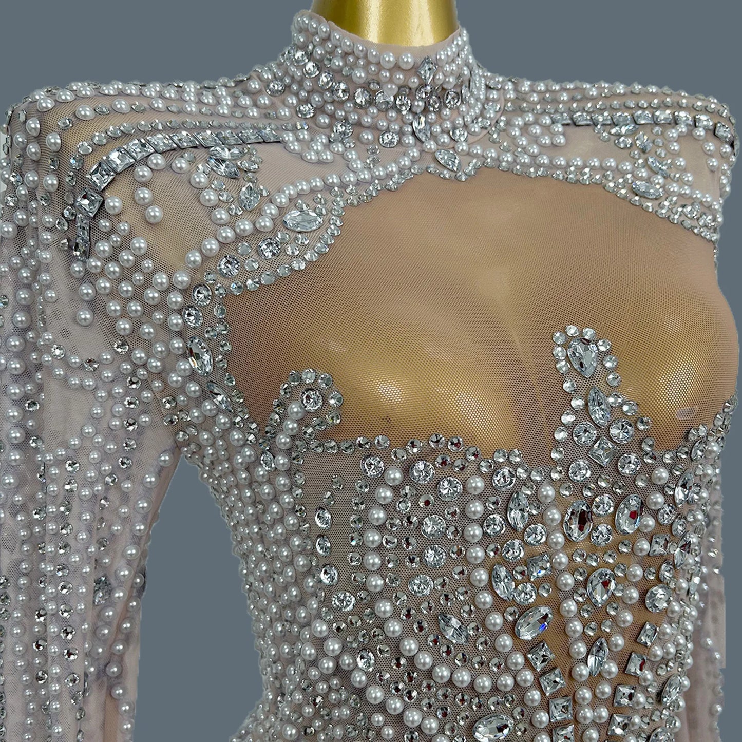 High-end Rhinestones Elegant Sparkly Mini Dress for Women Sexy Party Pearls Crystals Short Dress Luxury Gala Evening Dress Pansi