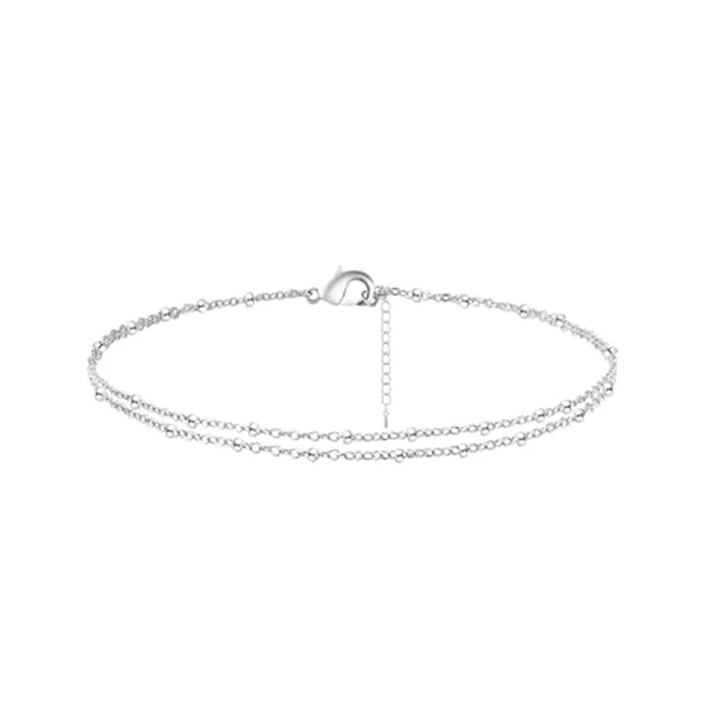 Waterproof Ankle Bracelets for Women,14K Gold Silver Plated Layered Beads Anklets Bracelets for Women Girls Summer Jewelry Gifts