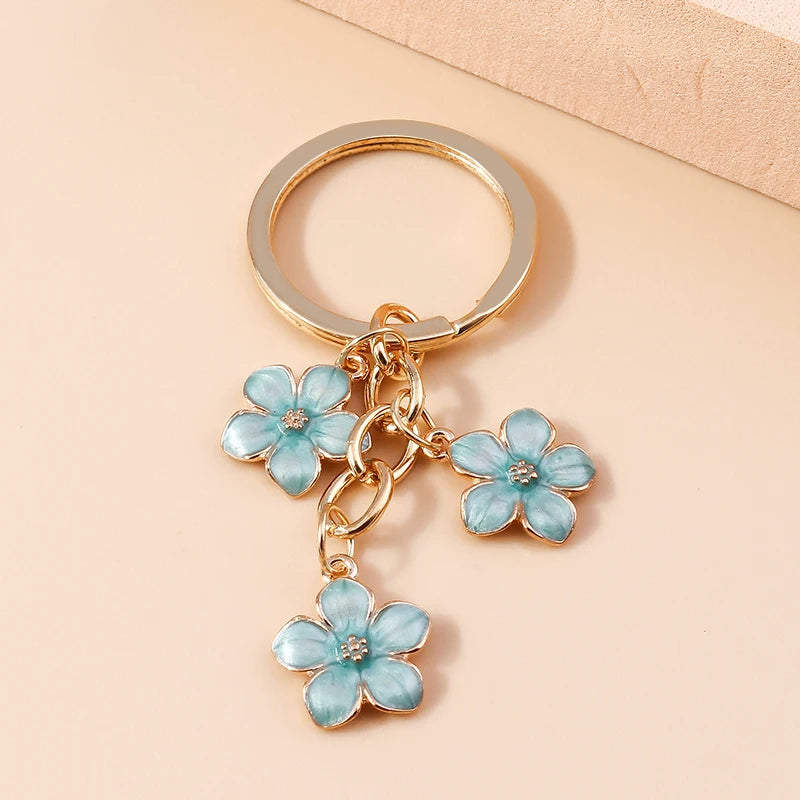 Cute Enamel Keychain Colorful Sakura Flower Key Ring Sweet Key Chains for Women Girls Handbag Accessories DIY Jewelry Gifts