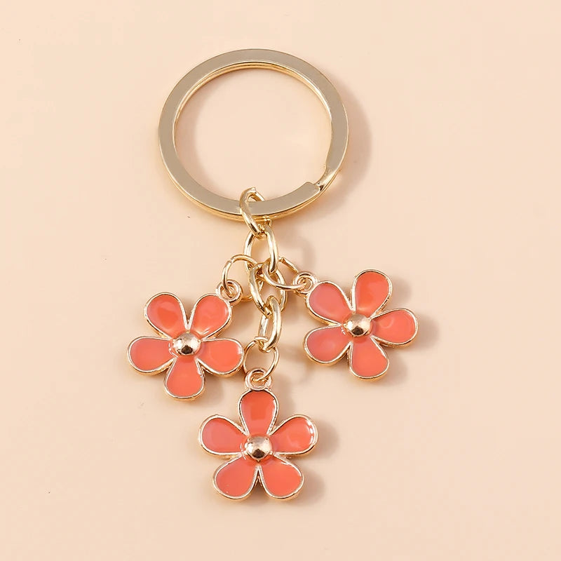 Cute Enamel Keychain Colorful Sakura Flower Key Ring Sweet Key Chains for Women Girls Handbag Accessories DIY Jewelry Gifts