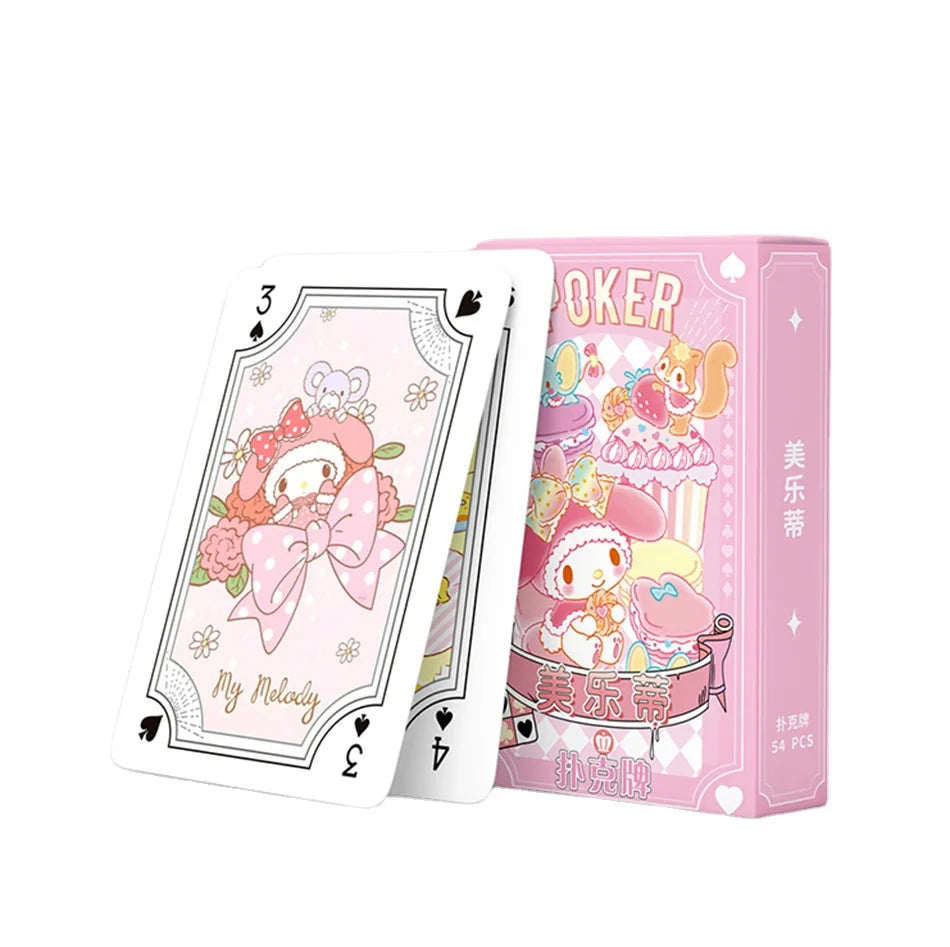 Hello Kitty Poker Cards Cartoon Fun Kuromi Cinnamoroll Melody Kid Sanrio Kawaii Playing Card Board Game Toy Deck Card Collection