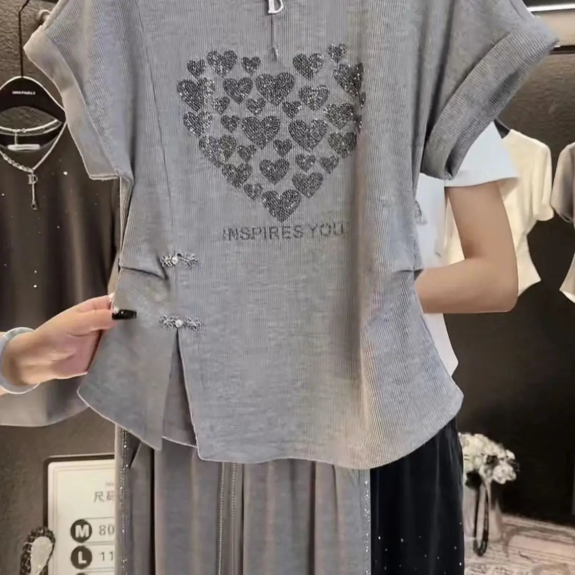 Bat Sleeve Summer Round Neck Fashionable Design Slit Slimming Top Long Pants Set Women's Casual Sports Two-piece Set Outfits