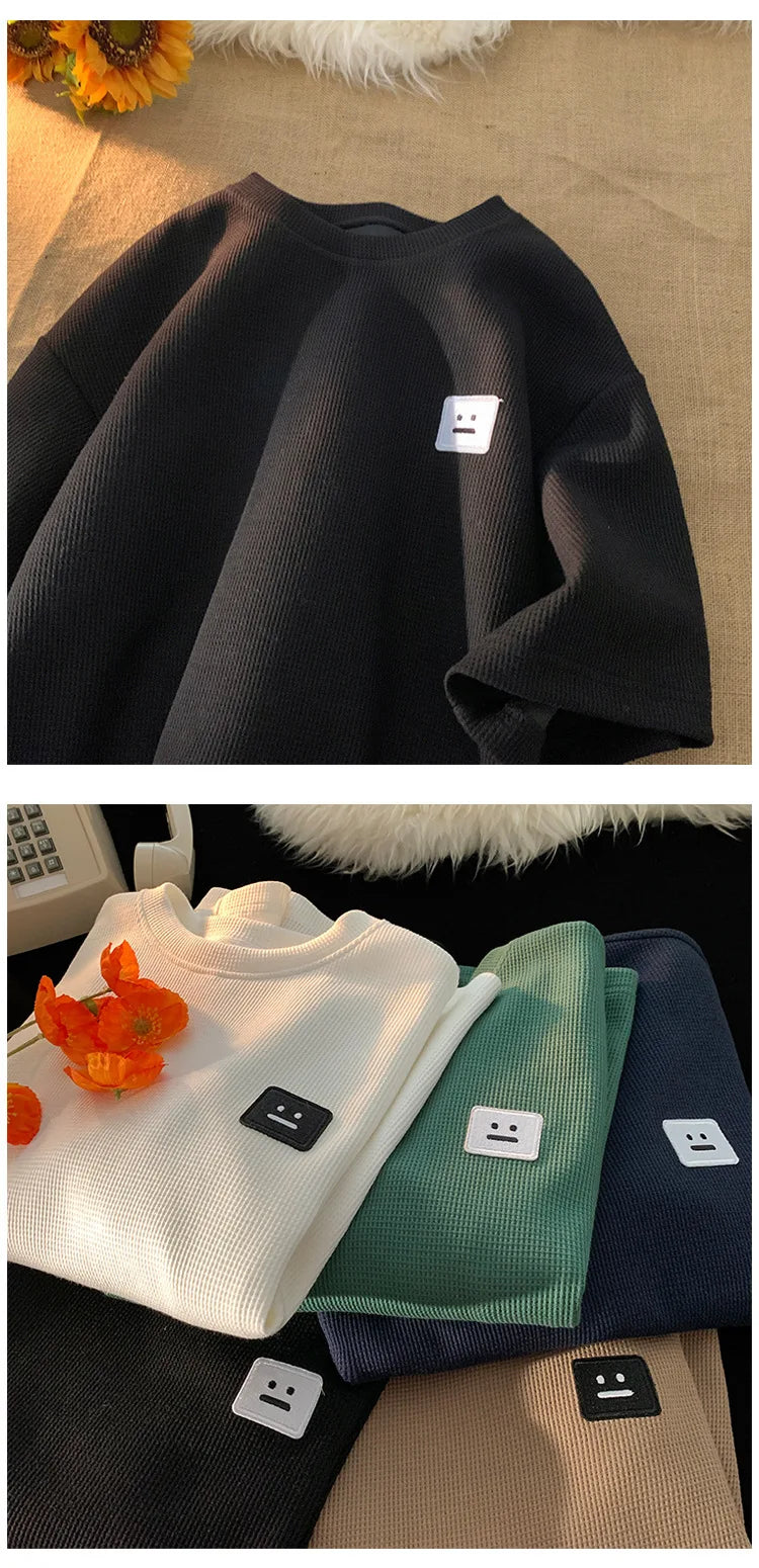メンズ サマー アメリカン レトロ ワッフル 半袖 Tシャツ 厚手 無地 大きいサイズ 通気性 ゆったり カジュアル 半袖