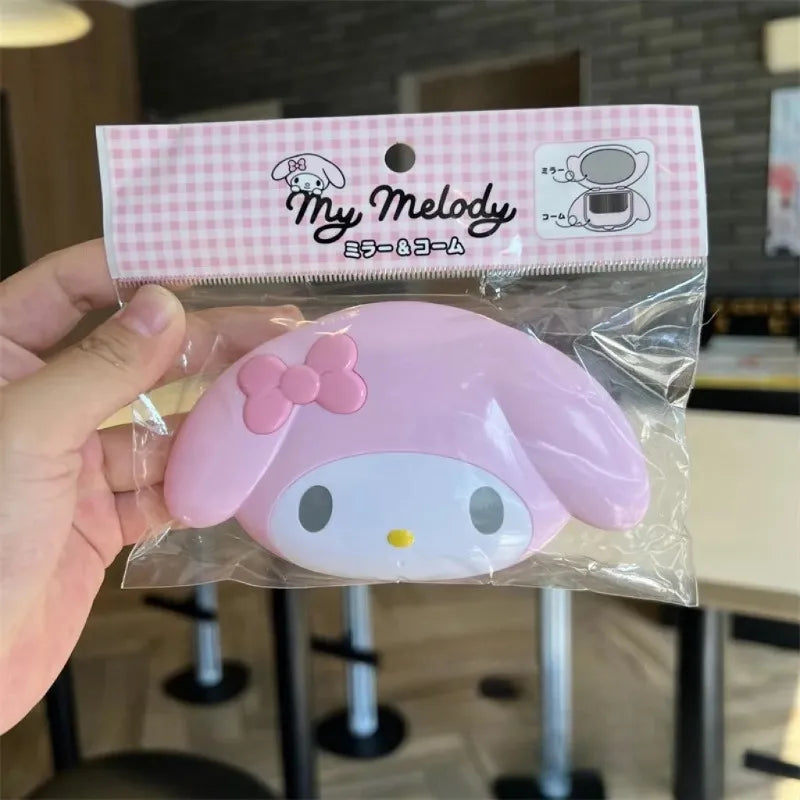 Sanrio Hello Kitty Foldable Makeup Mirror Anime Kuromi My Melody Cute Cinnamoroll Portable Mini Mirror Comb Set Toys Girls Gifts