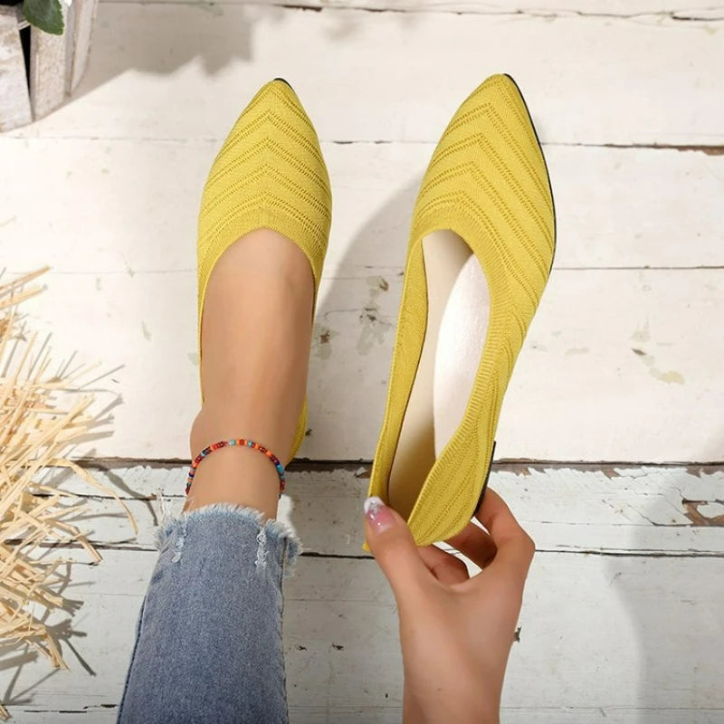 Women's Shoes Pointed Toe Flat Shoes Solid Color Knitted Women Loafers Breathable Slip on Shoes Designer Shallow Casual Shoe