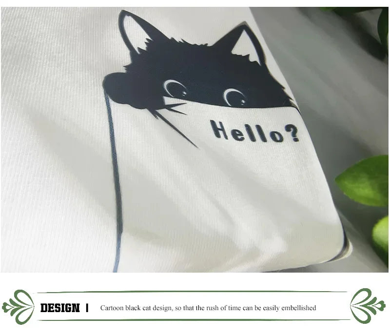 2024 Summer New Pure Cotton Cat Printed Men T-shirts Short Sleeve Casual Solid Color Simple Thin Men Tops BOK0121