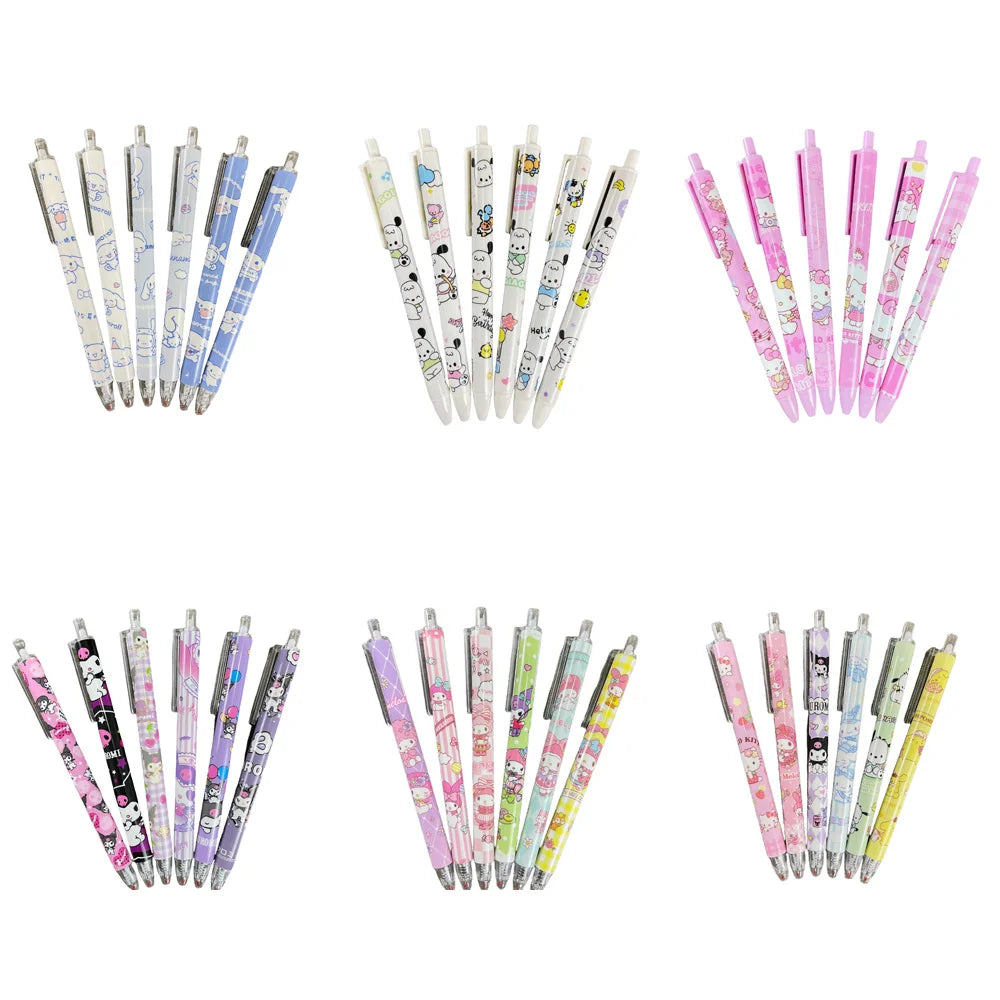 6pcs Cute Cartoon Sanrio Kuromi Hello Kitty 0.5mm Gel Pen My Melody Student STPen Tip Quick Drying Exam Pen Stationery Supplies
