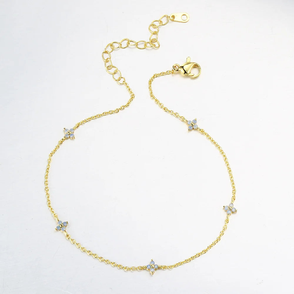 Four Leaf Clover Anklet Bracelet for Women Delicate Kpop Style Ctystal Thin Chains On Leg Summer Beach Accessories Gifts KDA003