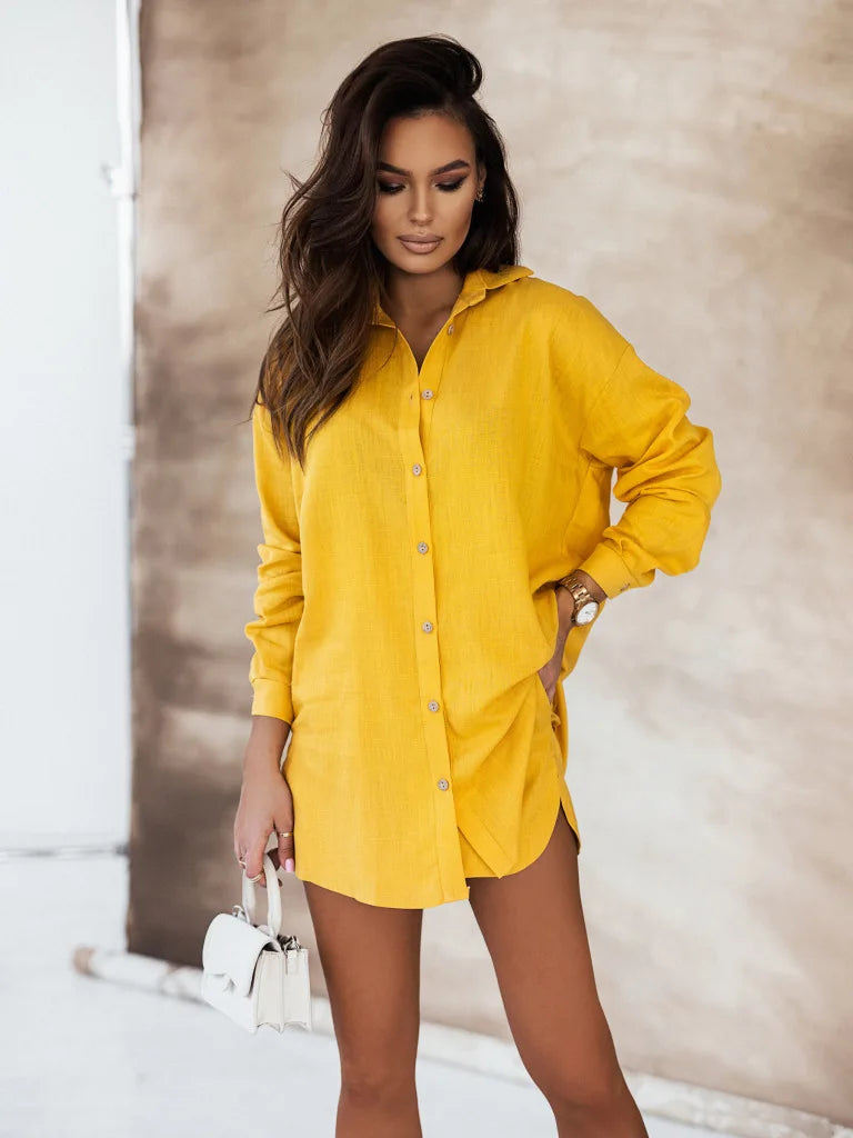 2025 Summer Casual Loose Shirt Shorts Set Women's Shirt Shorts Set of Two Print Solid Fashion Pieces for Women's Street Wear