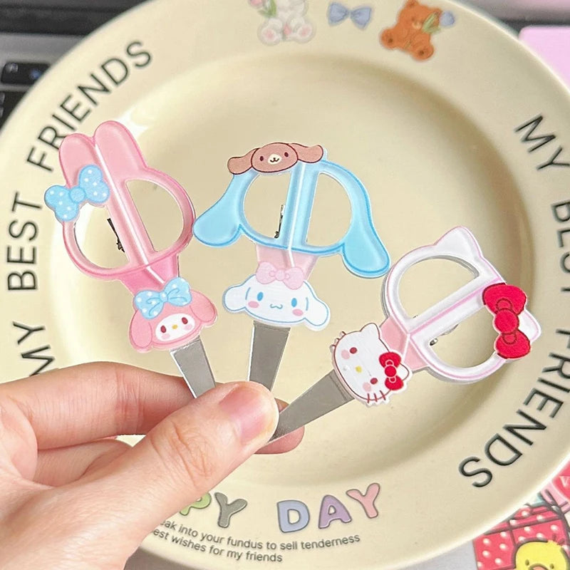 Sanrio Kawaii Hello Kitty Small Scissors Hairpin Cartoon Cinnamoroll My Melody Kuromi Pochacco Bangs Clip Sweet Girls Hair Clips