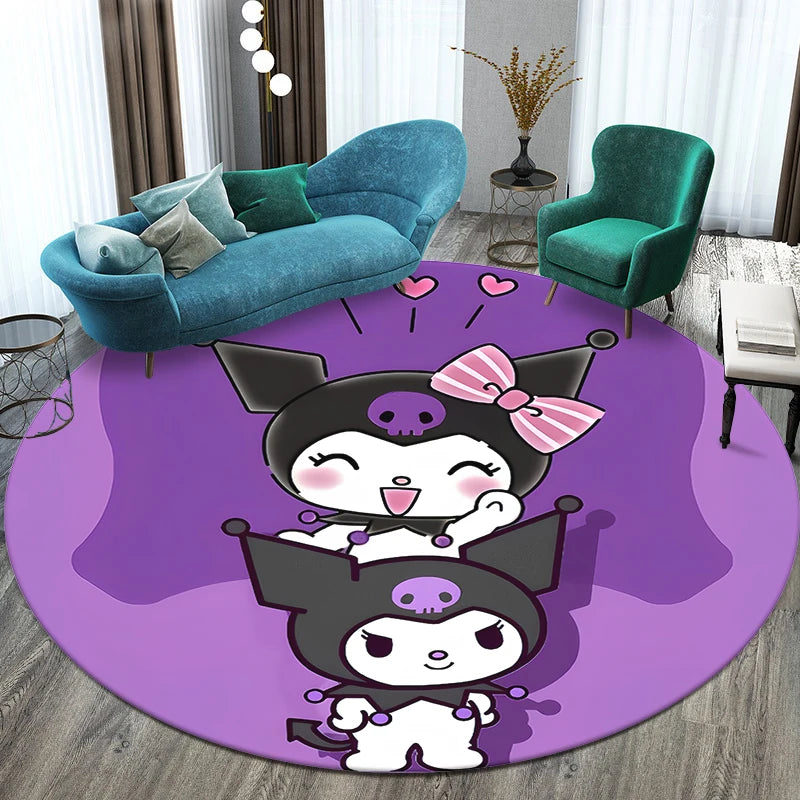 Sanrio Kuromi Printed Pattern Circular Carpet,Bedroom Decorative Rug,Use Non-slip Floor in Living Room,Bathroom,Kitchen,Door Mat