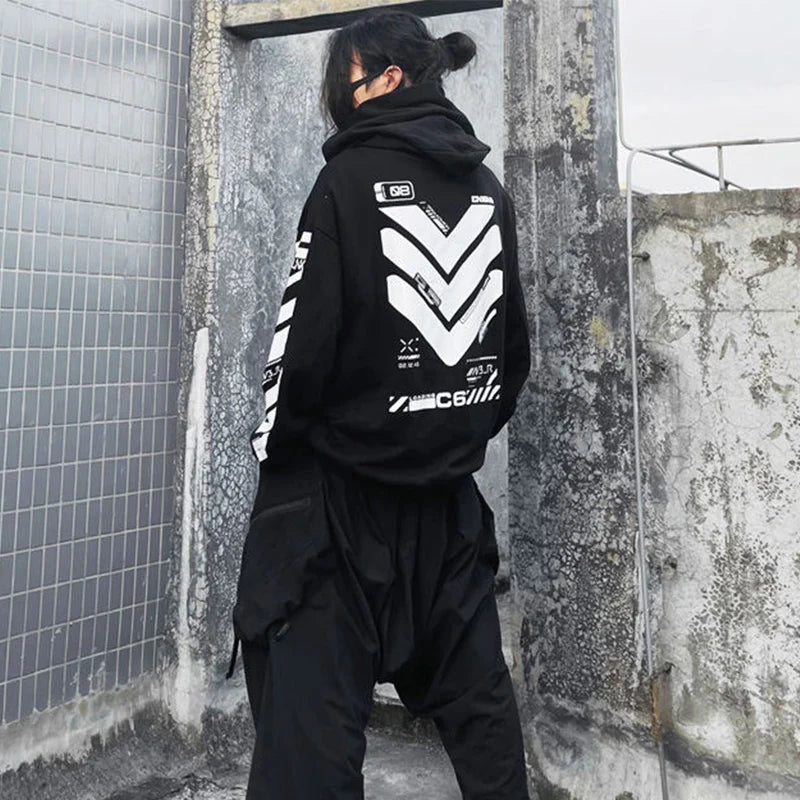 2025 Punk Hoodie Men Fashion Creative Print Sweatshirt Pullover Harajuku Hip Hop Streetwear Tactical Functional Hoodies Techwear