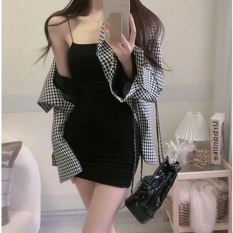 Women's Summer Solid Color Spaghetti Strap Sundress Sexy Mini Camisole Dress Bodycon Sleeveless Black for Club Party