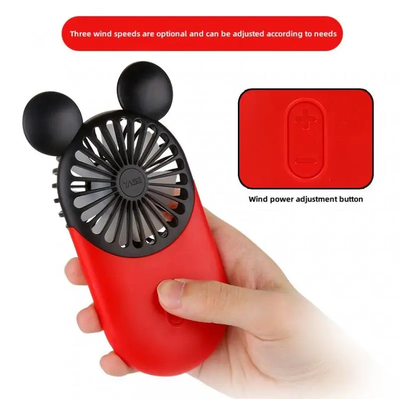 Kawaii Disney Mickey Mouse Handheld Fan Cartoon Usb Charging Small Fan Mini Portable Pocket Handheld Fan Led Light Birthday Gift