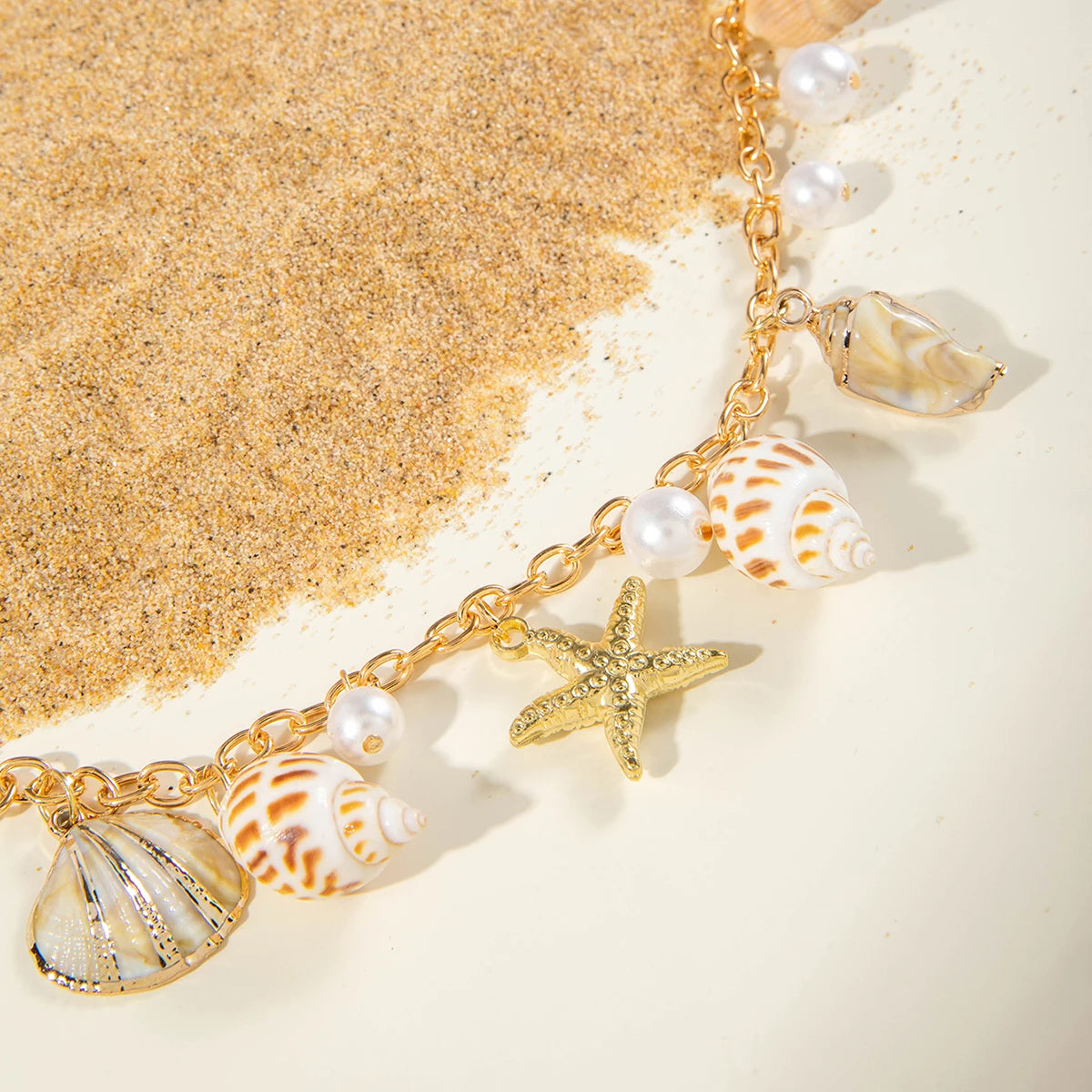 Docona Bohemian Sea Star Conch Waist Chain Women Summer Beach Party Shell Imitation Pearl Body Chain Holiday Accessories