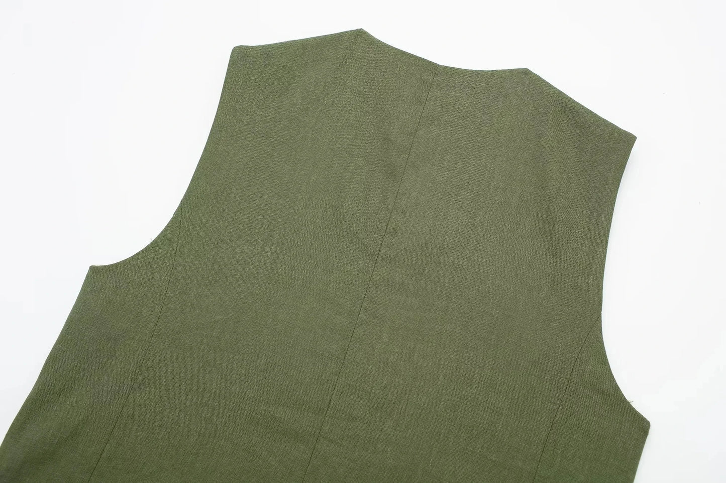 TRAFZA Women's Fashion Solid Linen Waistcoat Top V Neck Button Loose Casual Vest Summer Woman Streetwear Chic Vests Waistcoat