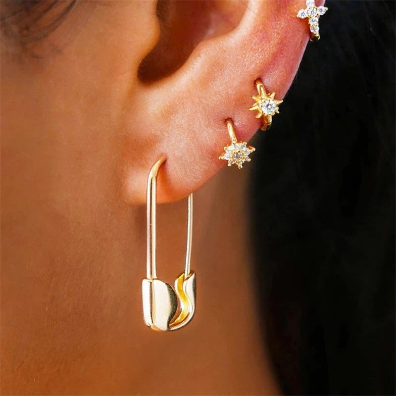 Minimalist Safety Pin Shape Leverback Earrings for Women U-shaped Gold Plated Lock Pendant Pierced Earring Jewelry Accessories