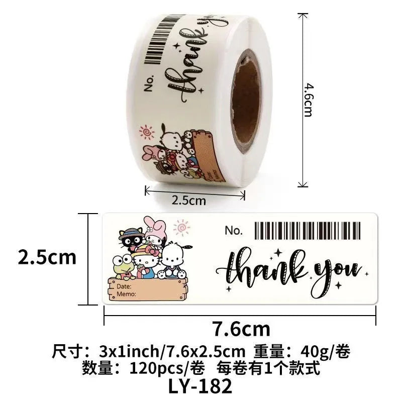 120PCS Cute Sanrio Kuromi My Melody Stickers Roll Kawaii Cartoon Thank You Sealing Labels Sticker Anime Vinyl Decor Decals Gift