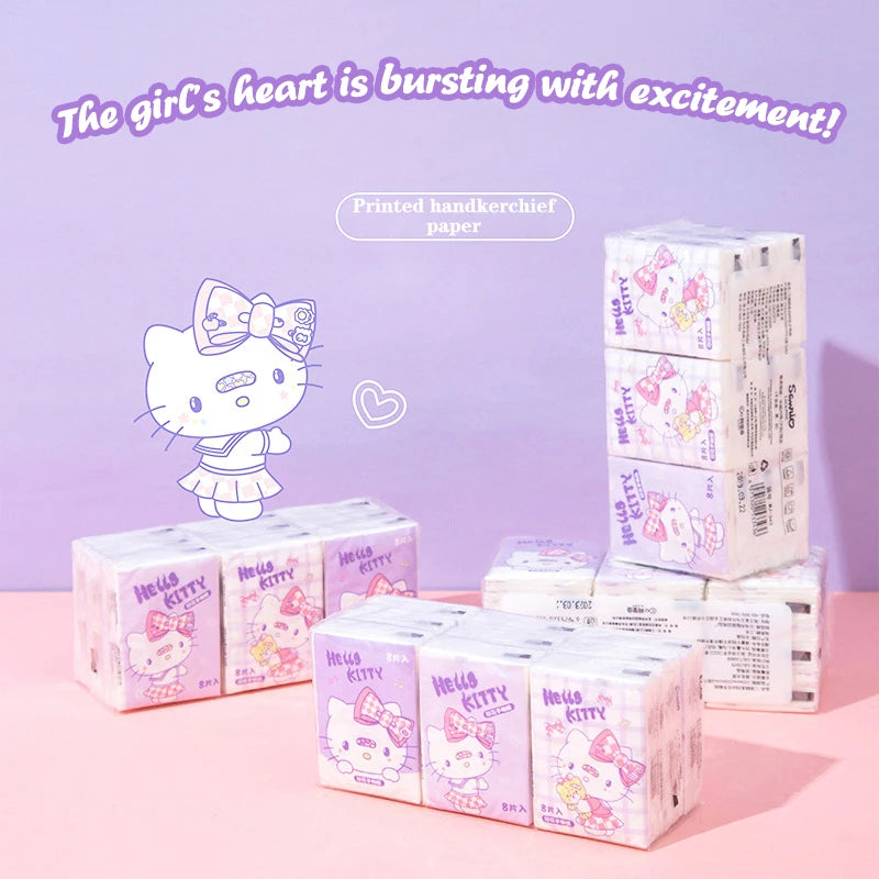 9pcs Sanrio Tissue Kawaii Hello Kitty Cartoon Printed Handkerchief Cute Girl Portable Toilet Paper Girly Birthday Gift