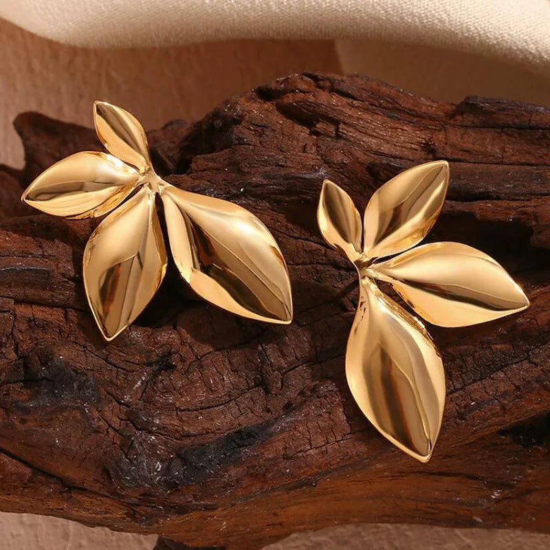 925 Silver Needle Korean Fashion Leaf Flower Earrings For Women Metal Earings Jewelry 2025 Trending Women's Gold Color Earrings