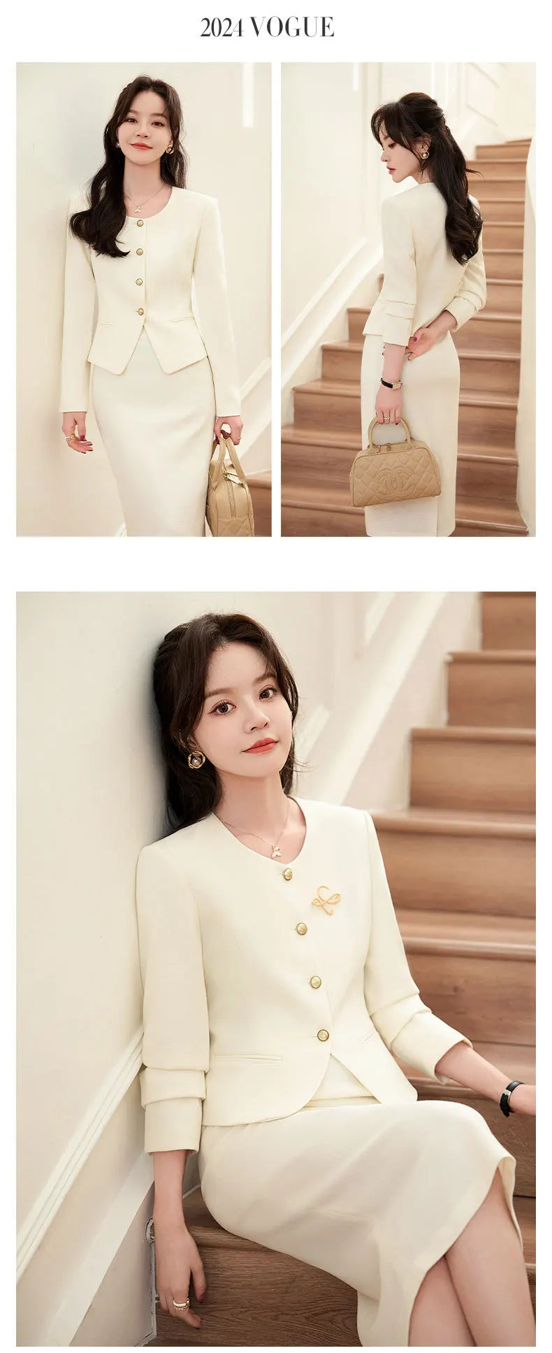 Spring Summer Long Sleeve Women Business Work Wear Suits with Skirt and Tops Formal Professional Office OL Styles Dress Sets