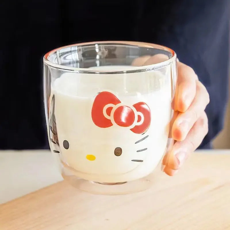 Sanrio Hello Kitty Cute Glass Cup Transparent Coffee Milk Water Cups Cinnamoroll Kuromi My Melody 300ml Student Milk Heat Gift