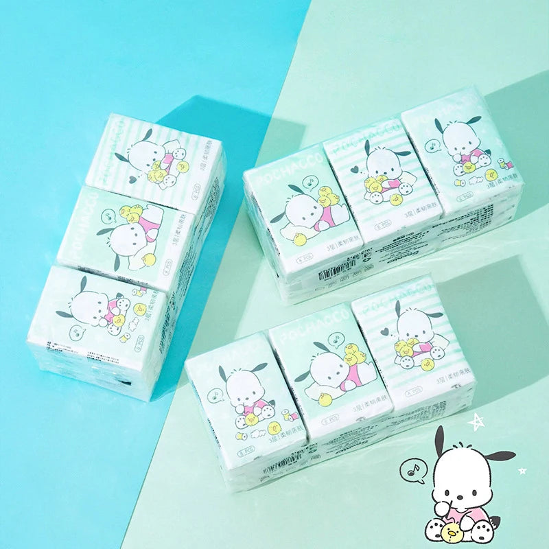 9pcs Sanrio Tissue Kawaii Hello Kitty Cartoon Printed Handkerchief Cute Girl Portable Toilet Paper Girly Birthday Gift