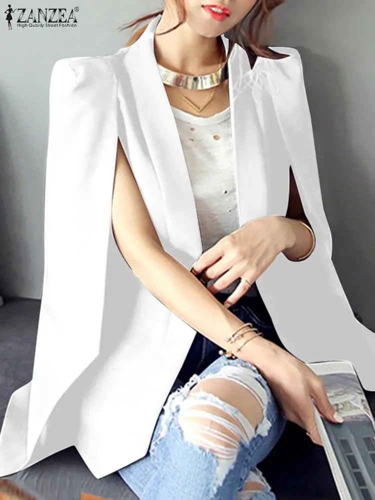 ZANZEA 2024 Summer Office Solid Cape Women Lapel Cloak Blazer Fashion Split Sleeve Coat Casual OL Black Suit Jacket Workwear