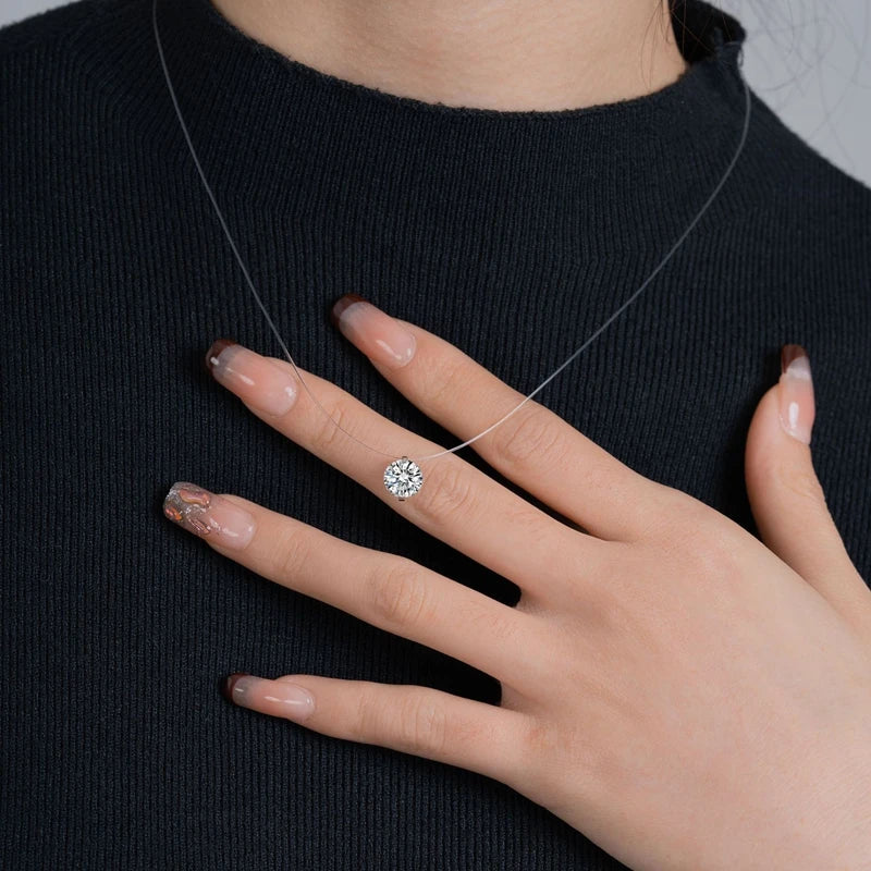 Lnkry 5mm/6.5mm/8mm ソリティア モアサナイト ネックレス 透明フィッシングライン インビジブルネックレス レディース s925 シルバーチェーン