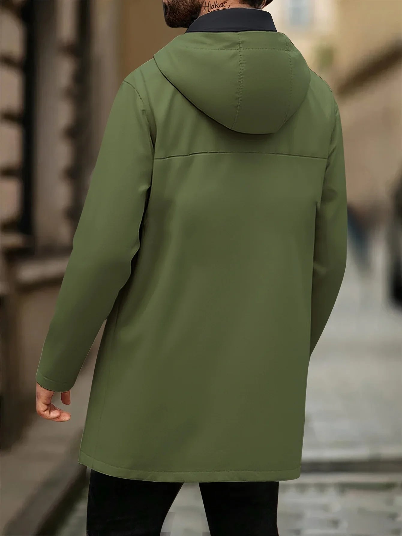 Men's Lightweight Olive Green Jacket Zip-Up Hooded Coat with Adjustable Drawstring Pockets Non-Stretch Fabric for Hiking Gym