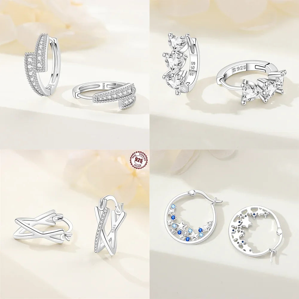 New 925 Silver Blue Zircon Star Earrings Interactive Love Wave Hoop Earrings Original Jewelry Fot Wedding Birthday Women Gifts