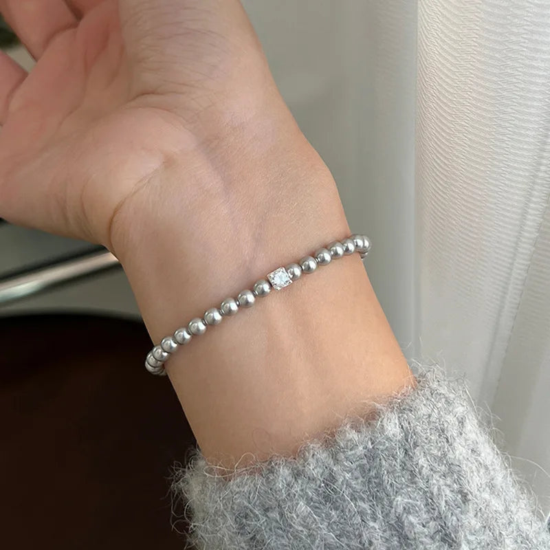 French Retro Single Zircon Pearl Bracelet for Women Simple Handmade Beaded New Elegant Luxury Jewelry Birthday Gifts for Female