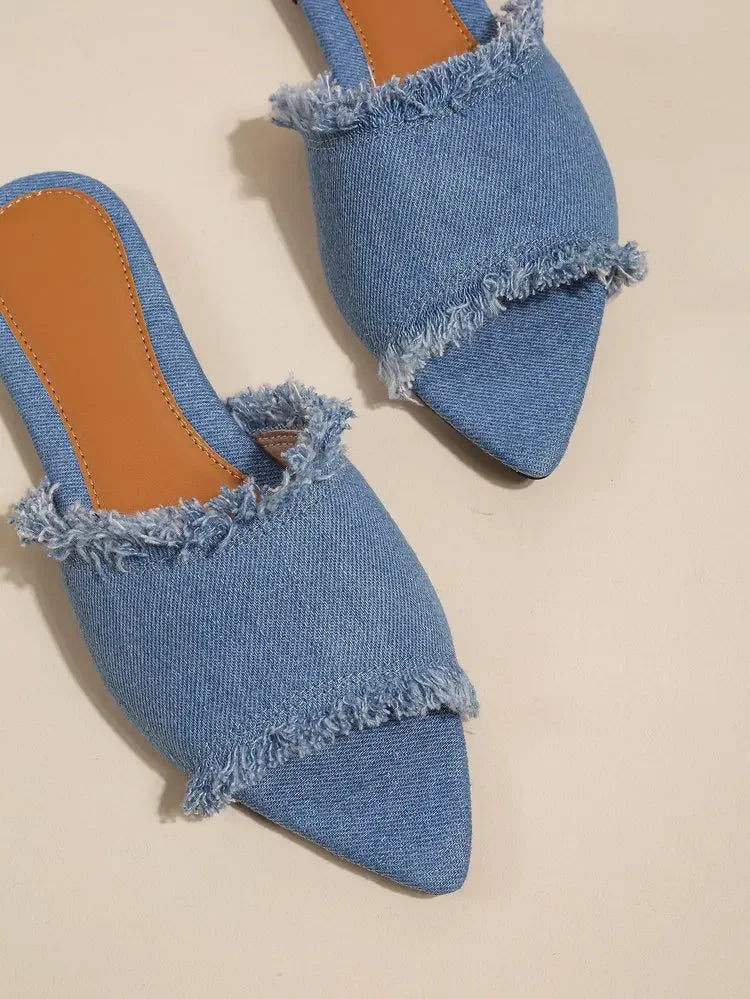 Women Flats Cowboy Slippers Fashion Beach Dress Shoes Summer Femme Pointed Toe Flip Flops New Casual Slides Zapatos Mujer