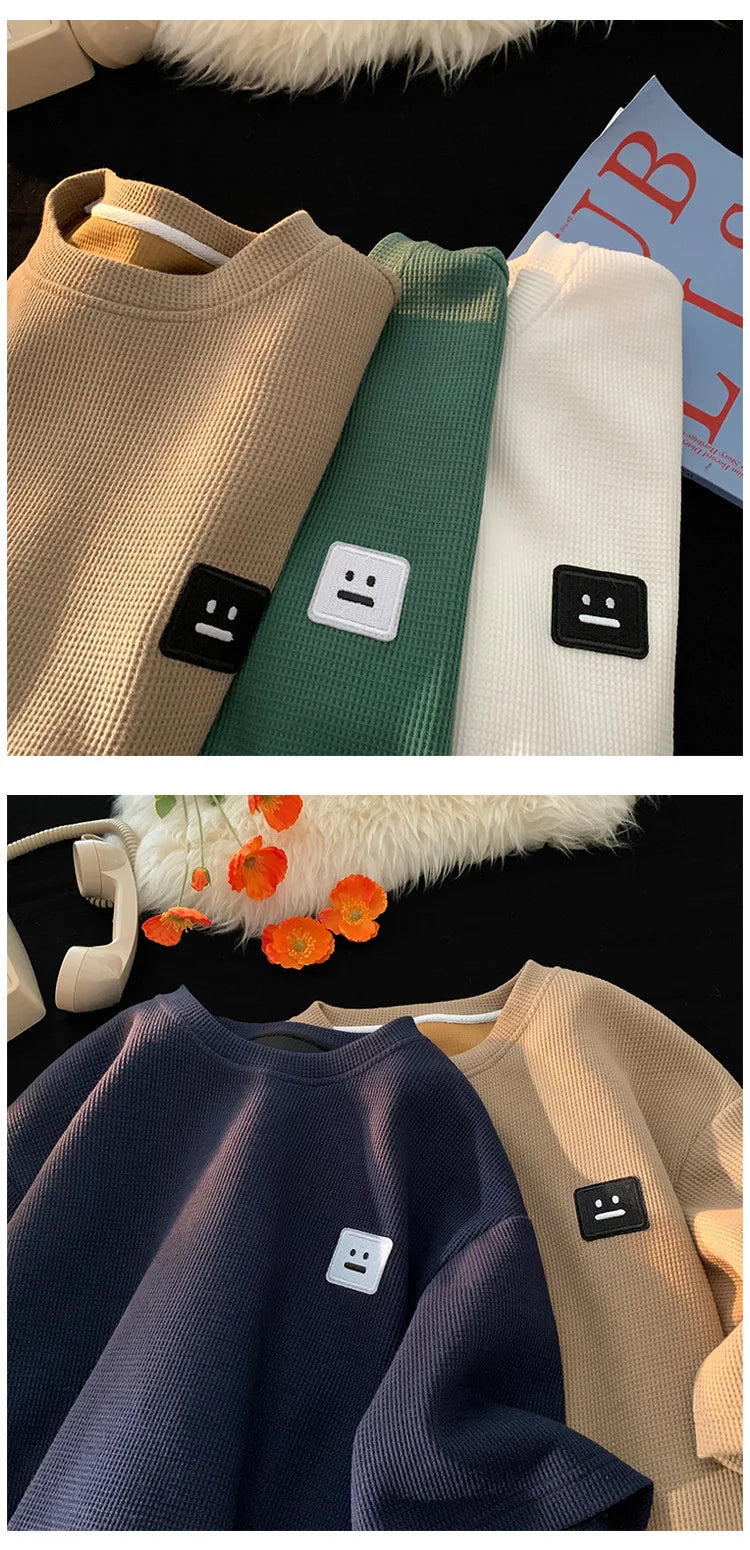 メンズ サマー アメリカン レトロ ワッフル 半袖 Tシャツ 厚手 無地 大きいサイズ 通気性 ゆったり カジュアル 半袖