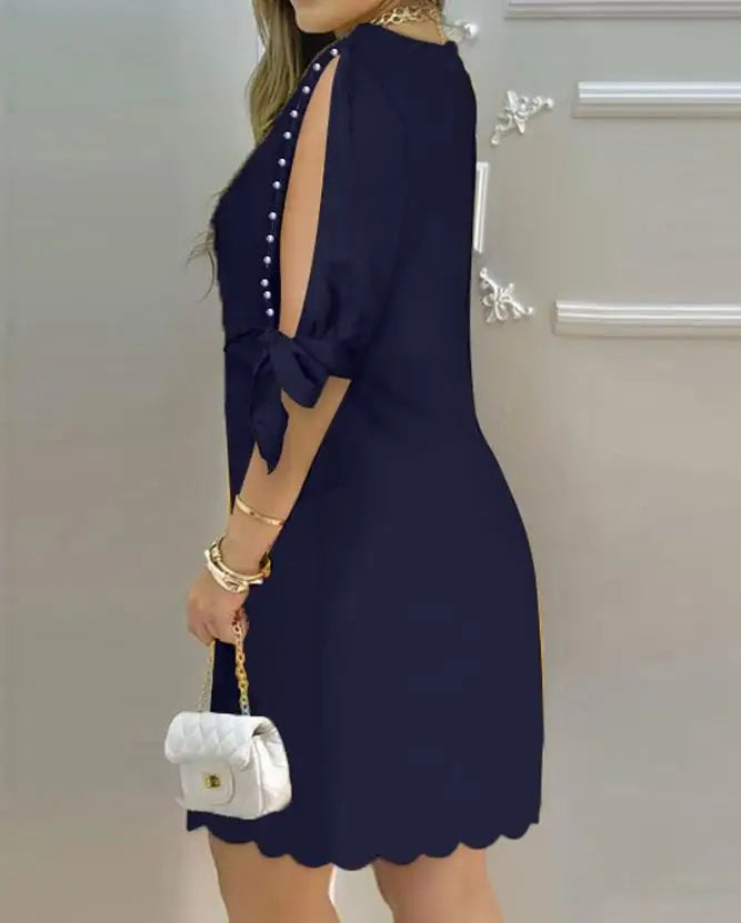 Elegant Dresses for Women Hollow Out Round Neck Casual Mini Dress Vacation New Fashion 2023 Summer Casual Sexy Female Clothing