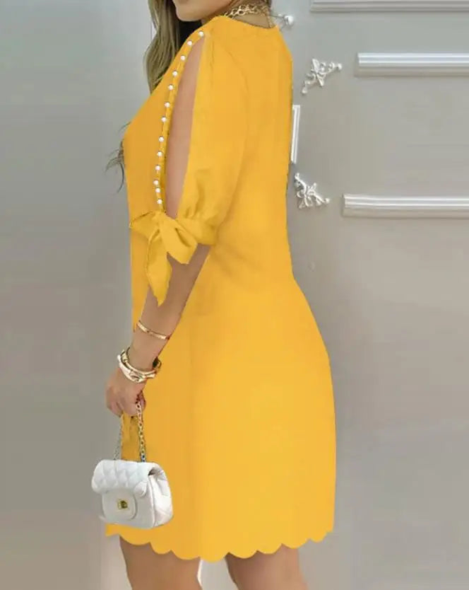 Elegant Dresses for Women Hollow Out Round Neck Casual Mini Dress Vacation New Fashion 2023 Summer Casual Sexy Female Clothing
