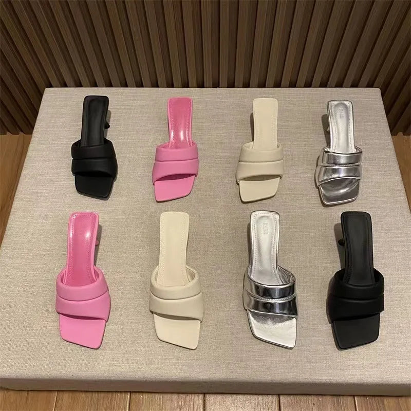 Women's Slippers New Women's Summer Wear Fashion Open-toed Square Flip-flops Women's High Heels Sandals Women zapatos de mujer