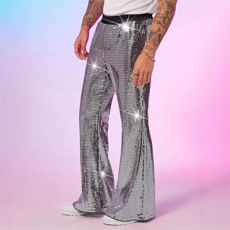2025 Summer New Men's Luxury Casual Pant Fashion Singer Bar KTV Stage Performance Loose Breathable Silver Trousers