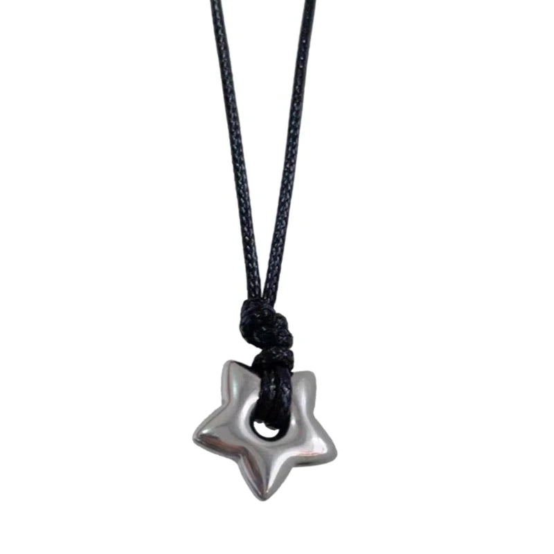 Gothic Hollow Star Pendant Necklace Vintage Leathers Rope Fashion Jewelry for Women Men Pentagrams Charm Choker Gift