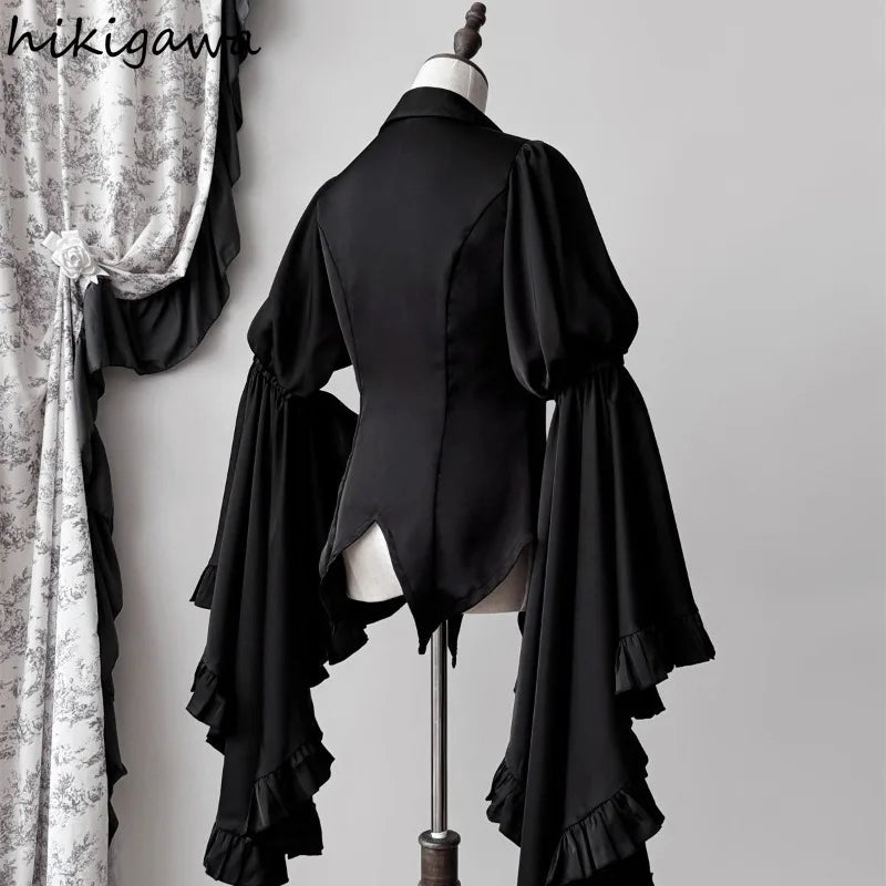 2025 Camisas De Mujer Vintage Blouses Women's Clothes Temperament Lady Tops Japanese Shirt Flare Sleeve Goth Slim Fit Blouse