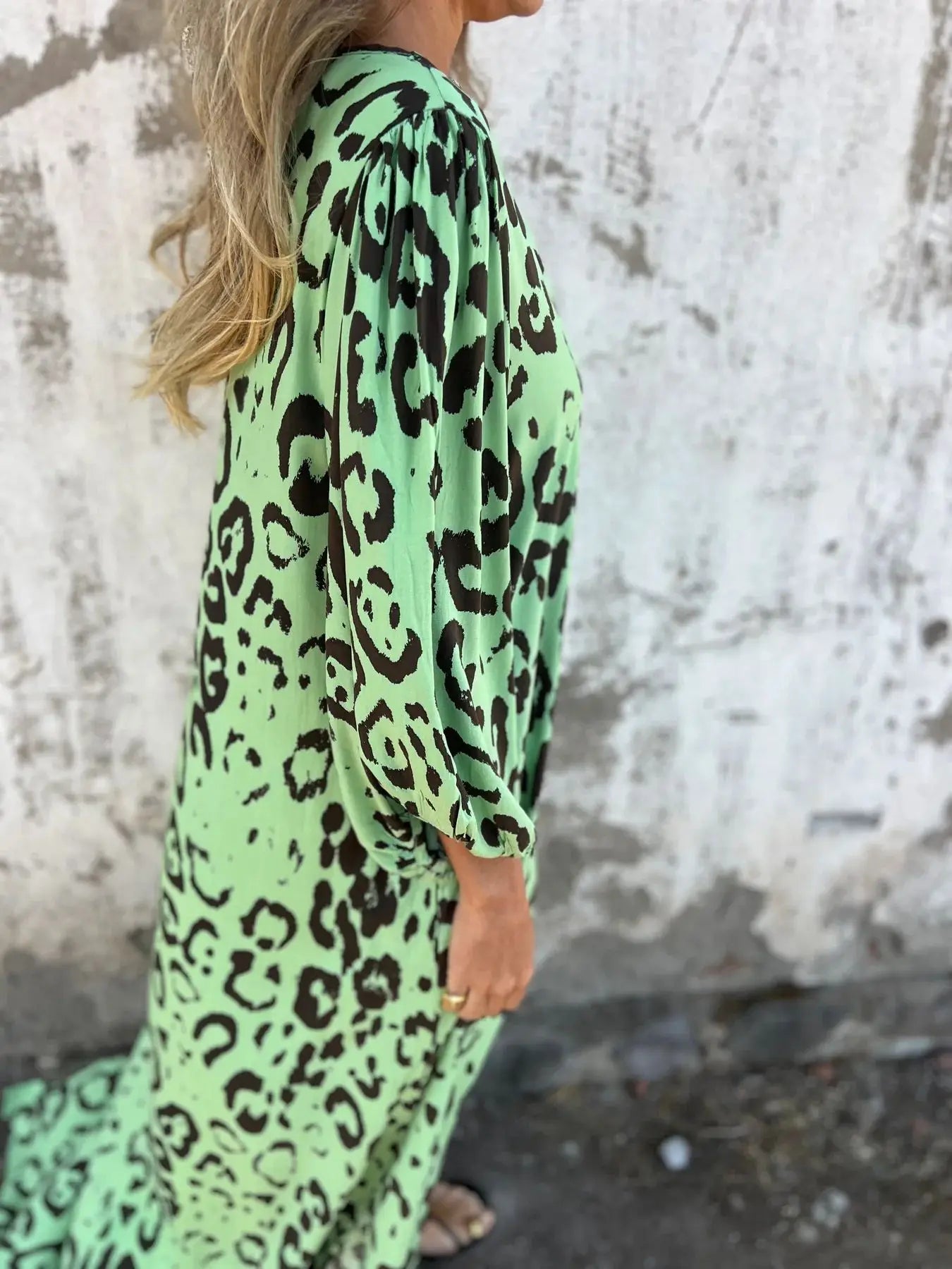 Women Sexy V-Neck Maxi Dresses Summer Bohemian Short Sleeve Leopard Print Long Dress Female Vintage Holiday Beach Cover Up Robe