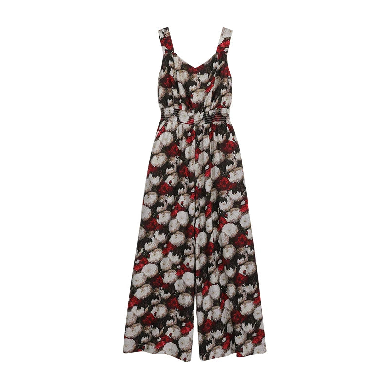 Summer Print Tencel Jumpsuits Women's Clothing Tank Spaghetti Strap+Wide-Leg Pants Draped Full Length Y2K DABUWAWA DM2BJP005